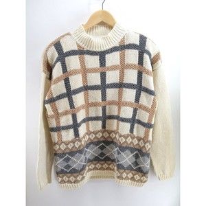 VTG Cricket‎ Lane  sweater unique multicolor Beige Gray Sz Medium Shoulder pad